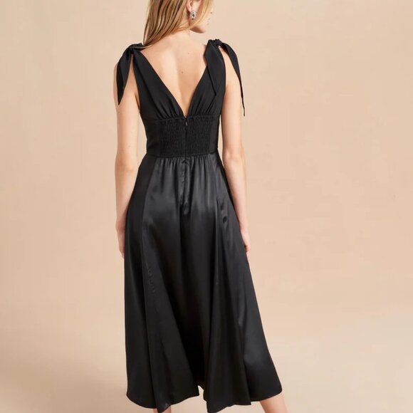 La Ligne Charlotte Tie-Detailed Midi Dress in Navy Blue + Brown Plaid - Picture 9 of 14